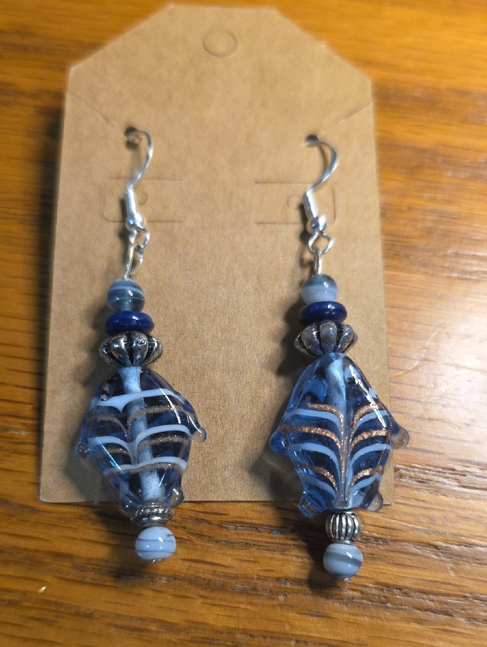 Blue Fish Glass Bead Dangle Earrings Handmade